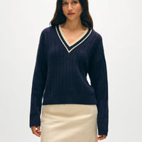 Cashmere Varsity V Neck