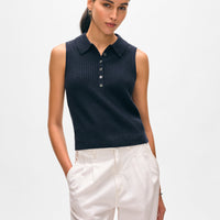 Cashmere Cable Sleeveless Polo