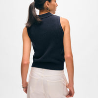Cashmere Cable Sleeveless Polo