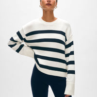 Cotton Easy Crewneck 2 Ivory/Navy