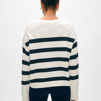 Cotton Easy Crewneck 2 Ivory/Navy