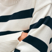 Cotton Easy Crewneck 2 Ivory/Navy