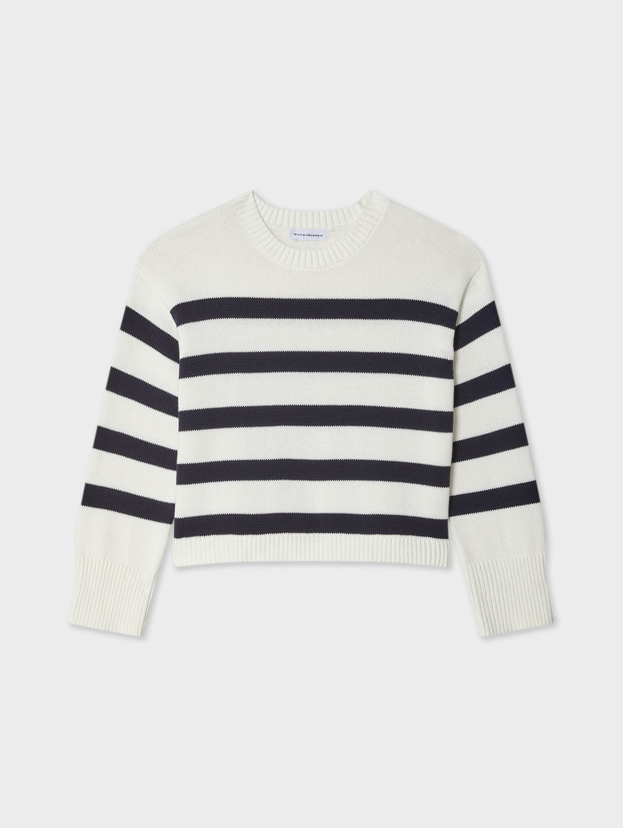 Cotton Easy Crewneck 2 Ivory/Navy
