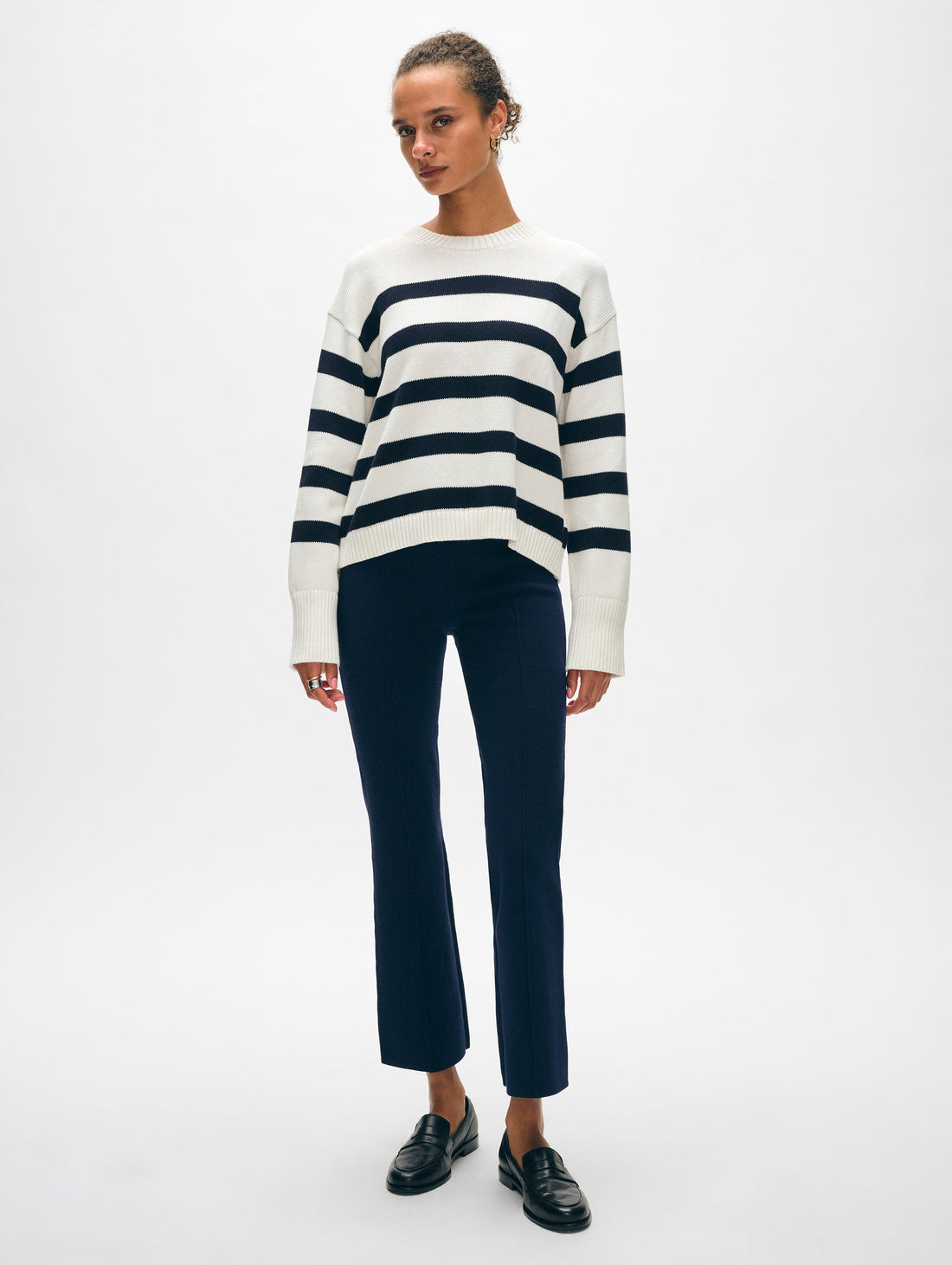 Cotton Easy Crewneck 2 Ivory/Navy