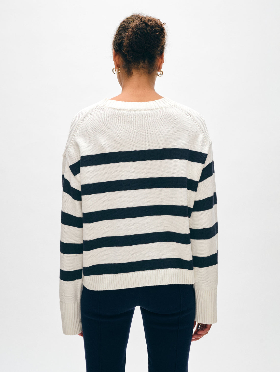 Cotton Easy Crewneck 2 Ivory/Navy