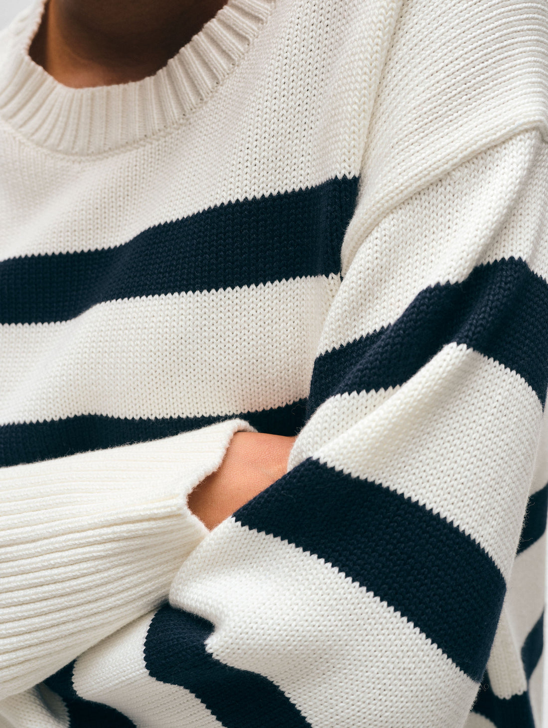 Cotton Easy Crewneck 2 Ivory/Navy